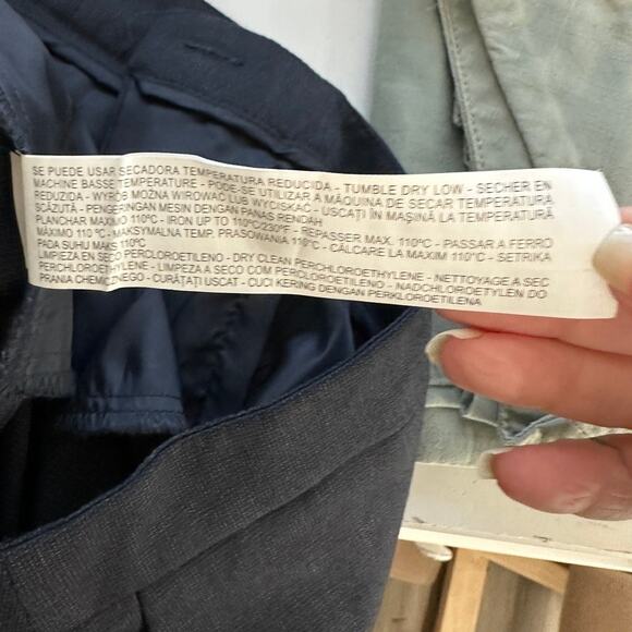 Zara Navy Blue Micro Tweed Straight Leg Cuffed Trouser Pant 6 - Picture 8 of 13